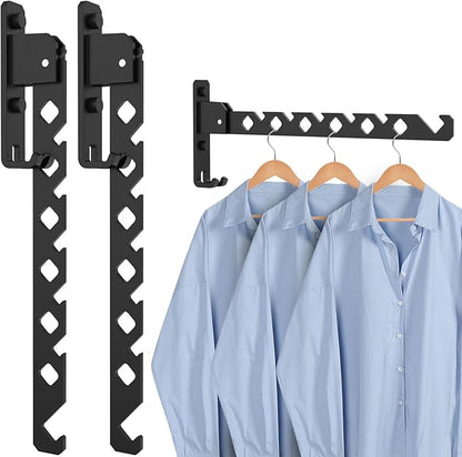 2Pcs Folding Clothes Hanger, Wall Mounted Clothes Drying Rack for Laundry 180° Adjustable Swing Arm Space Saving Closet Organizer Heavy Duty Coat Hook for Bathroom Bedroom Home Dorm