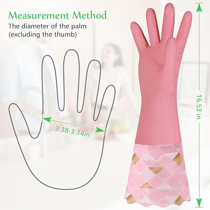 Yiomxhi Household Cleaning Gloves 3 Pairs Reusable Dishwashing Gloves Latex Free, Non-Slip Kitchen Glove with Cotton Lined, Waterproof Dish Washing Gloves