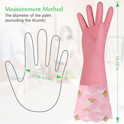 Yiomxhi Household Cleaning Gloves 3 Pairs Reusable Dishwashing Gloves Latex Free, Non-Slip Kitchen Glove with Cotton Lined, Waterproof Dish Washing Gloves