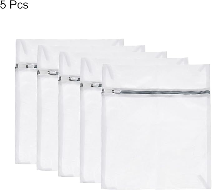 uxcell Mesh Laundry Bags, 5Pcs 11.8"x15.7" Mesh Wash Bag Fine Net Travel Storage Organize Bag with Zipper for Delicate Clothing Laundry Stocking, Gray
