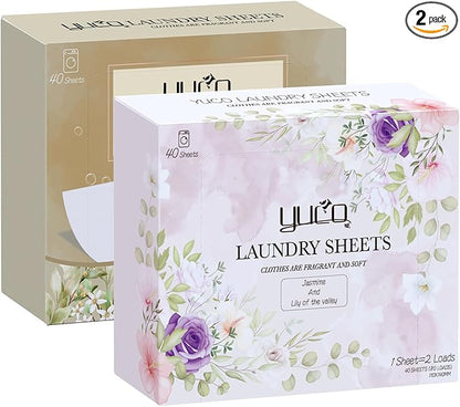 YUCO Laundry Detergent Sheets Amber Sandalwood and Jasmine Lily of the Valley Scent Total 160 Loads, Laundry Soap Washer Sheet, Liquidless Detergent Sheets for Travel, Hypoallergenic, Pack of 2