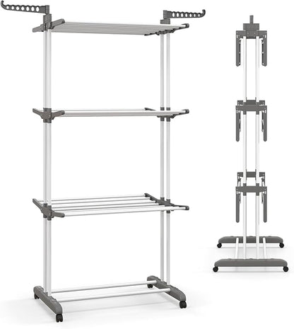 Tangkula 4-Tier Foldable Clothes Drying Rack, Oversized Drying Rack w/Lockable Wheels & Rust-Proof Metal Frame, Indoor Outdoor Large Drying Hanger w/Adjustable Gullwings, Movable Laundry Hanger