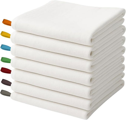 Flat Flour Sack Towels 100% Cotton Dish Towel Reusable Baking Cloth for Bread Dough, Baguettes, Ciabatta, Machine Washable, Kitchen Towels for Cleaning (White, 28"x28" - Pack of 7)