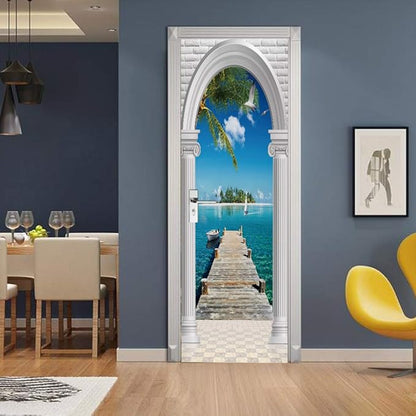 3D Door Stickers Murals Peel and Stick - Landscape Wallpaper Self-Adhesive Decals Removable PVC Waterproof Poster for Bedroom Living Room Decoration 34.6" x 78.7"