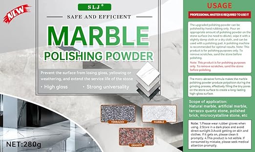 Professional Marble Polishing Powder Granite Polishing Kit Marble Floor Polish – Restore Shine & Remove Dullness, Safe for All Kinds of Stone, Countertops, Floors (10 oz)