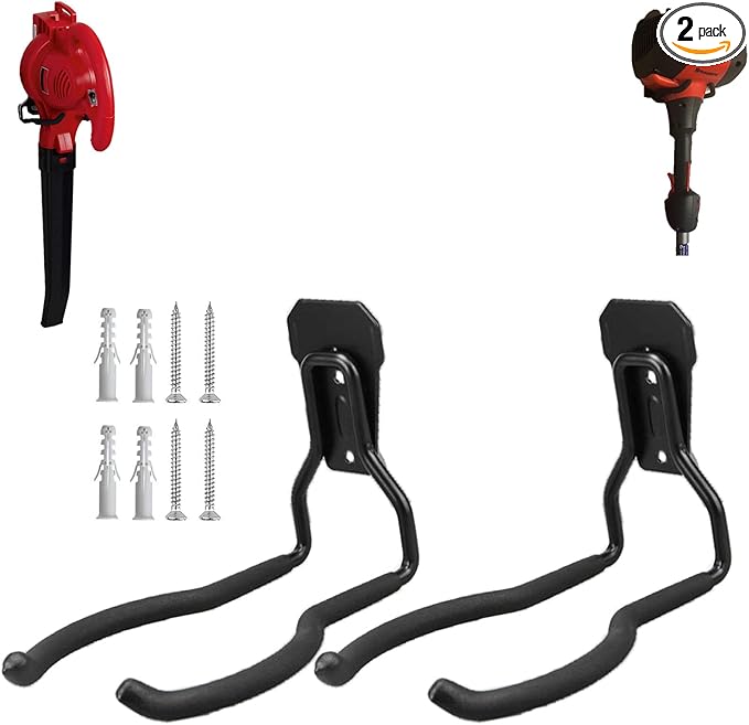 JuforminWeedeater Hanger, String Trimmer Hanger, Weed Eater Rack, Garage Wall Hooks, Power Tool Holder for Garage Wall, Utility Hooks for Garage Tool Organizers and Storage(Black-2 P)