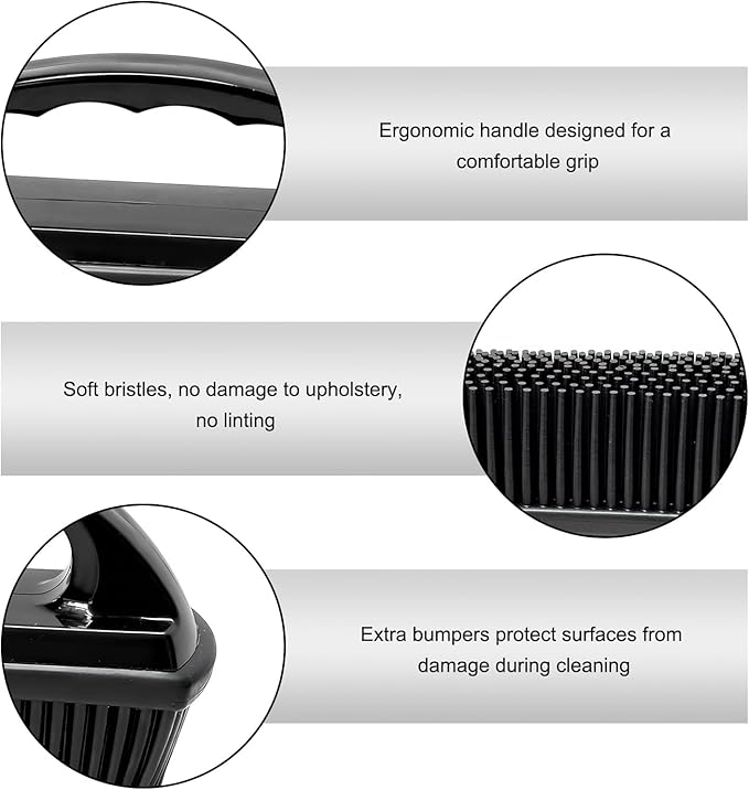 Car Carpet Lint & Hair Removal Brush, Electrostatic Bristles Mini Pet Hair Remover with Ergonomic Handle, Reusable Fur Remover Brush Car Interior Cleaning Tool for Truck SUV RV (Black)