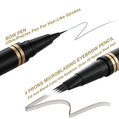 Microblading Eyebrow Pen Kit - Waterproof Brow Makeup Set with Eyebrow Pencil, Eyebrow Gel Clear, Eyeliner, Dual-ended Eyebrow Brush, Natural Looking Brows with Long-Lasting All-Day Hold - Dark Coffee