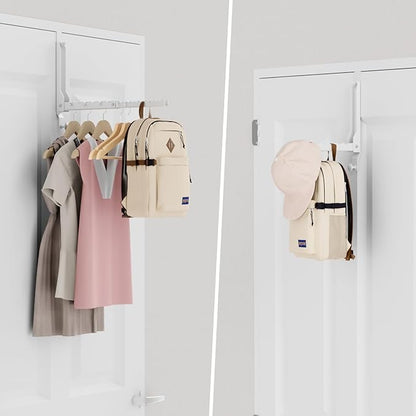 BAKON Over The Door Hangers, Over Door Hooks for Hanging, Small Space Dual Folding Portable Over Door Clothes Hanger for Clothes, Hats, Bags and Towels. (2, White(Update))