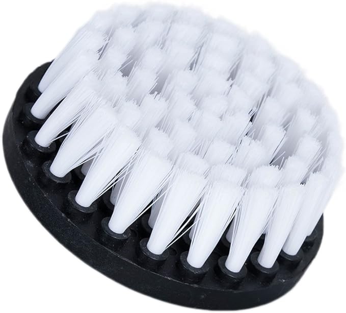 HIFROM Drill Brush - 4 inch Power Drill Attachment Soft Bristle White Quick Change Shaft Scrub Cleaning Brush for Carpet, Upholstery, Leather, Glass (White)