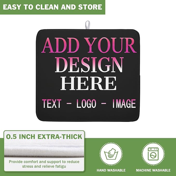 Custom Personalized Dish Drying Mat 16x18 Inch Customized Drying Mats with Picture Text for Kitchen Counter Custom Image Microfiber Absorbent Dishes Pad for Travel Festivals Family Memories Home Decor
