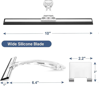 AmazerBath Squeegee for Shower Glass Door, Shower Squeegee for Glass Doors - Acrylic Handle All-Purpose Squeegee for Shower Doors, Windows, Mirrors, Tiles and Car Glass, 10 Inches - Clear