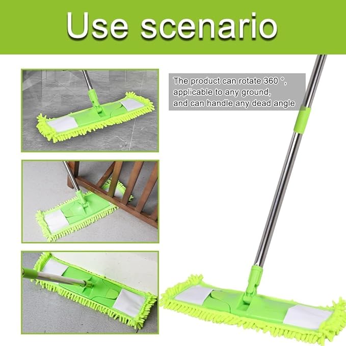 4Pcs Soft Flat Mop Refill Pads, High Absorption Cloth for Multi-Surface Floor Cleaning, 15.35-inch Board Compatible, Green