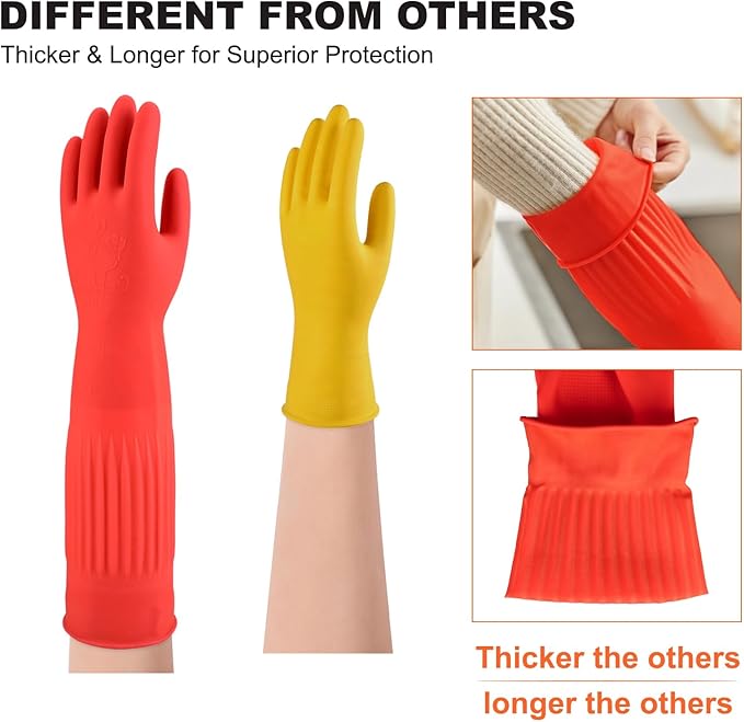 North Tower Rubber Gloves Kitchen Cleaning For Washing Dishing Kithchen, warmming Heat Resistant Dishwashing Gloves,18",2 Pairs Large