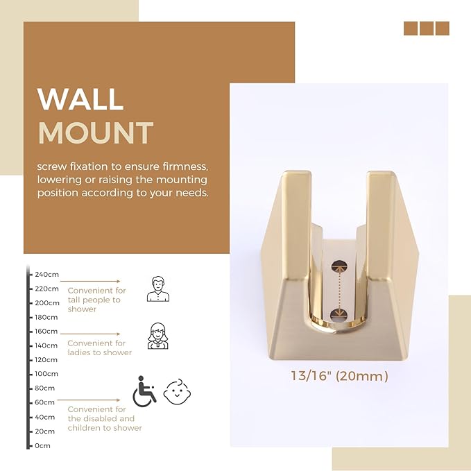 Hand Held Shower Bracket with Two Slot, Aomasi Handheld Shower Head Hose Hanger, ABS Plastic Bidet Sprayer Handle Holder Wall Mount, Brushed Gold