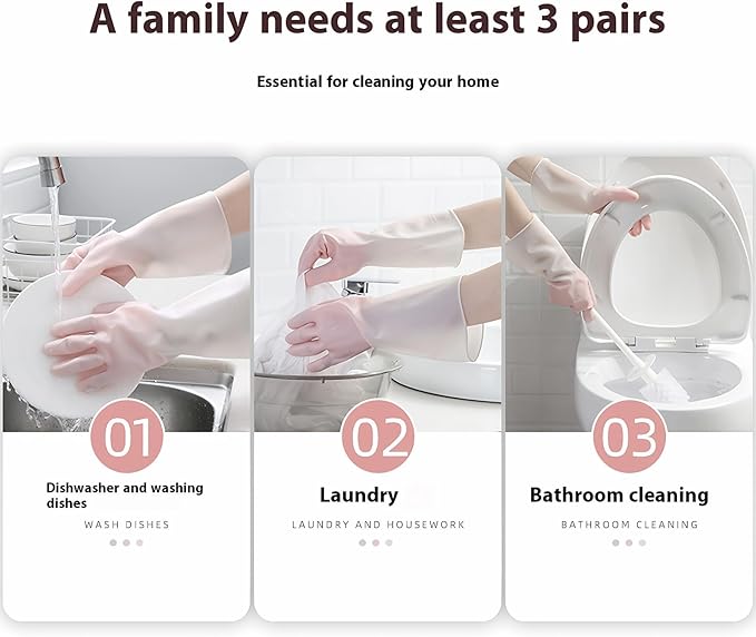 Rubber Dishwashing Gloves for Kitchen 4 Pairs Cleaning Household Dish Washing Reusable & Waterproof Latex Glove(LARGE)