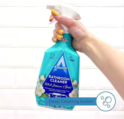 Astonish 750ml Streak-Free White Jasmine & Basil Foaming Bathroom Cleaner Spray Bottles, 2 Pack – Deep Clean Soap Scum, Watermarks & Limescale – Vegan, Cruelty-Free Household Cleaning Supplies