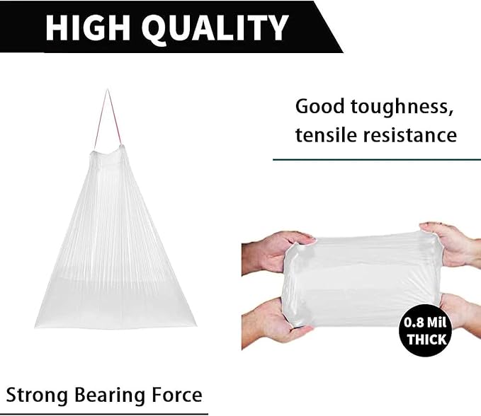 8 Gallon Trash Bags, 120 Count, White Drawstring Garbage Bags, Thick Plastic Trash Can Liners, Unscented, Fits 30 Liter Wastebaskets for Home Kitchen Bathroom Office (22.1 x 25.6 in)