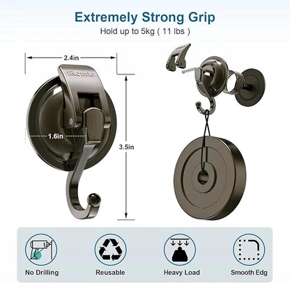 Heavy Duty Vacuum Suction Cup Hooks (2Pack) for Shower,Glass Window,Kitchen&Bathroom&Restroom Organization，Green Bronze.