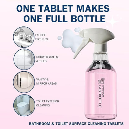Bathroom Cleaner Starter Kit – Tartaric Acid (Milder than Citric) – Rich Foam Spray Clings to Grime – For Hard Water Stains on Shower Glass, Mirrors, Tile & Tub – Bottle + 3 Refills