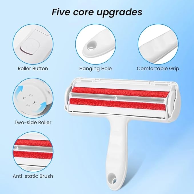 EcoPet's Pet Hair Remover – Reusable Lint Roller for Cat & Dog Fur on Furniture, Clothes, Couch, Carpet, Car, Rugs & Bedding – Portable Hair Removal Tool, Eco-Friendly, Upgraded Handle (White & Red)