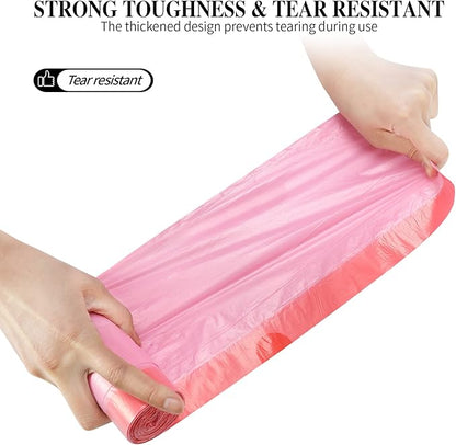 3Rolls Drawstring Small Trash Bags,4 Gallon Thicken Drawstring Small Garbage Bags for Kitchen,Bathroom,Bedroom,Home,Office Trash Cans，60 Counts (Pink)