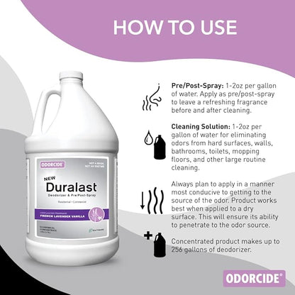 Duralast French Lavender Vanilla Odor Eliminator Concentrate – Smoke Odor Eliminator for Strong Odor on Carpet, Floors & More – Sweat & Pet Odor Eliminator for Home w/Non-Enzymatic Formula (1 Gal)