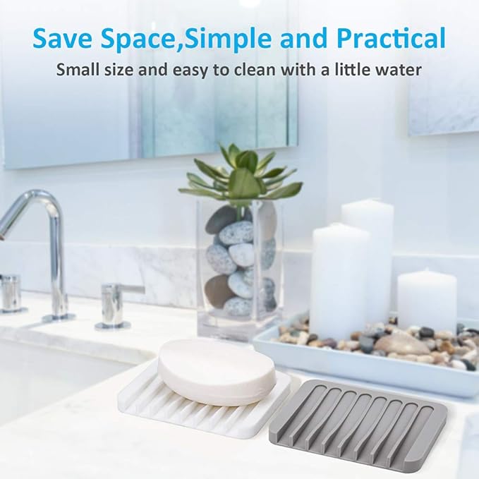 Mcyye Self Draining Soap Dishes, Premium Silicone Soap Holder & Saver for Shower, Bathroom, Kitchen, Bath Tub, Razor, Sponges, Drains Water Very Well, Can Extend Soap Life, Easy Clean