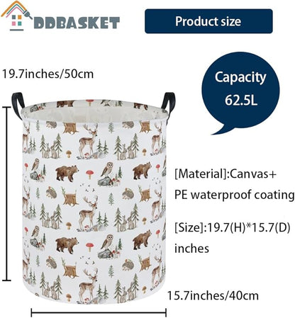 Kids Laundry Basket Animal Hamper for Nursery Woodland Hamper Cute Kids Storage Bin Organizer Room Decor for Home(Woodland animal)