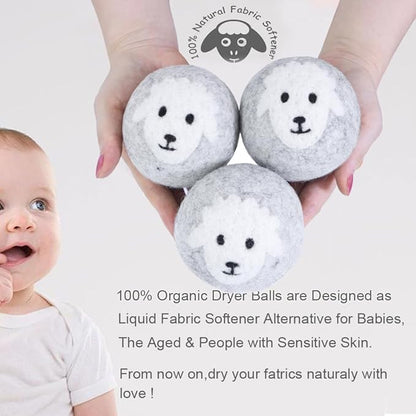 Budieggs Wool Dryer Balls Organic XL 6-Pack, 100% New Zealand Chemical Free Fabric Softener for 1000+ Loads, Baby Safe & Hypoallergenic, Reduce Wrinkles & Shorten Drying Time Naturally (Grey Sheep)