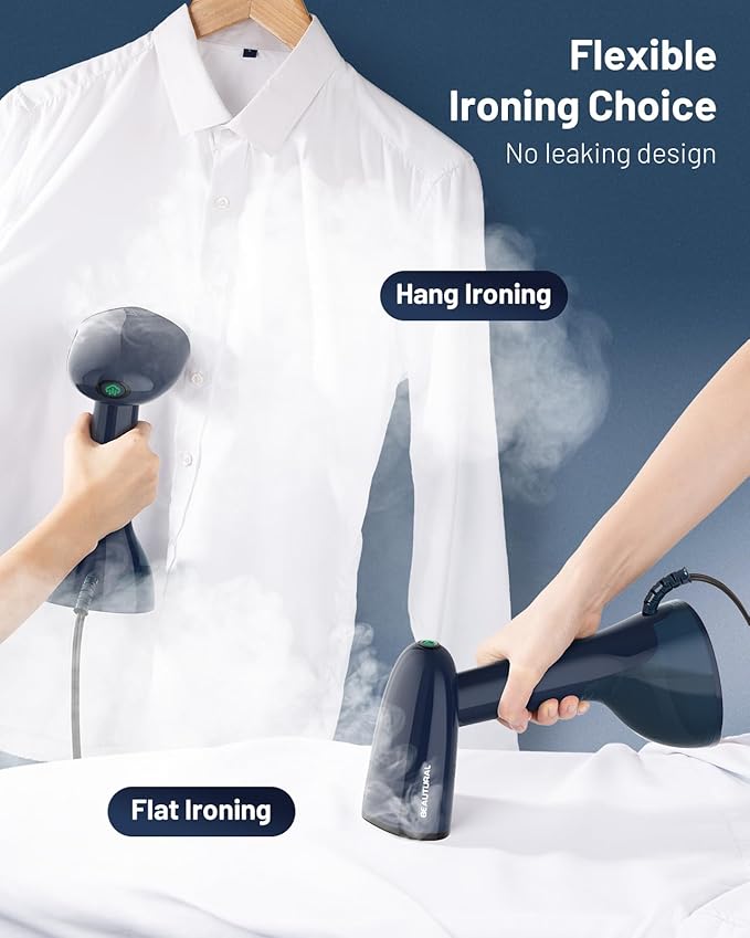 BEAUTURAL Steamer for Clothes, Portable Handheld Garment Fabric Wrinkles Remover, Aluminun Heating Plate, 35-Second Fast Heat-up, Large Detachable Water Tank (Only for 120V)