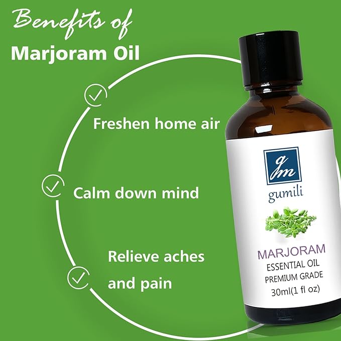 GM Gumili Marjoram Essential Oil 1 Oz – 100% Pure Natural Sweet Marjoram Essential Oil for Diffuser, Skin, Massage & DIY, Fresh Herbal Aroma