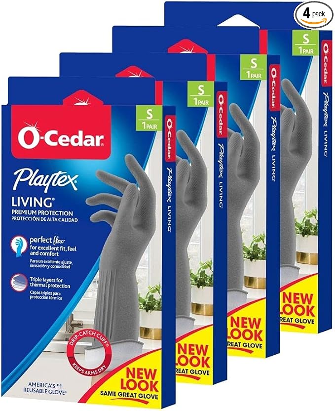 PLAYTEX Living Reuseable Rubber Cleaning Gloves, Color May Vary (Small, Pack - 4)