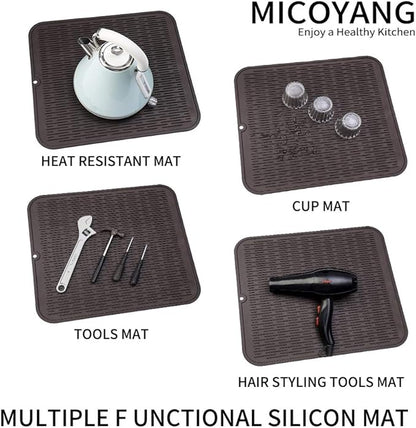 MicoYang Silicone Dish Drying Mat for Multiple Usage,Easy clean,Eco-friendly,Heat-resistant Silicone Mat for Kitchen Counter or Sink,Refrigerator or Drawer Liner Coffee 2XL 24 inches x 18 inches