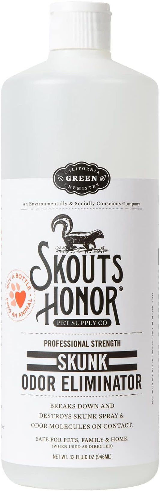 Skout's Honor Skunk Odor Eliminator for Pets, Indoor, and Outdoor Surfaces – Eliminate Skunk Spray Odor, Eco-Friendly, Cruelty-Free Solution for Pets and Surfaces, 32 oz
