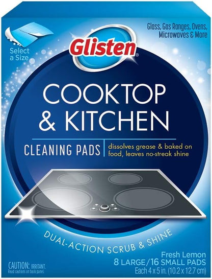 Glisten GC0608T Cooktop & Kitchen Cleaning, 8 Large/16 Small Pads, White