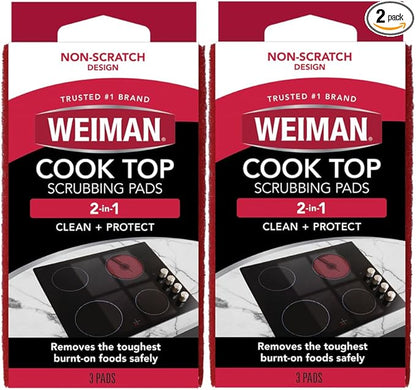 Weiman Cook Top Scrubbing Pads, 3 Count, 2 Pack Cuts Through the Toughest Stains - Scrubbing Pads Carefully Wipe Away Residue