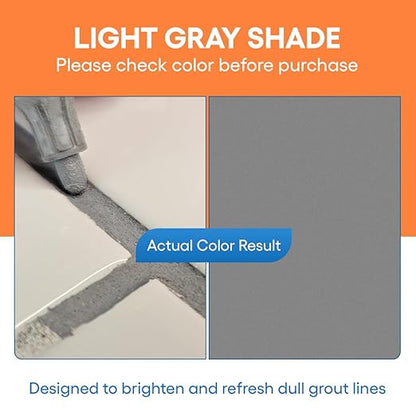 Light Gray Grout Paint Pen Tile Grout Colorant & Sealer Marker, Quick-Dry, Ideal for Bathroom, Shower, Kitchen Tiles Restores Grout Lines, 3 Adjustable Tips (2-3 mm)
