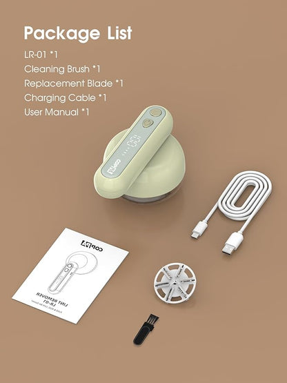 COPPA Lint Remover, LR-01 Remove Fuzz Lint USB-C Rechargeable 6 Blades & 3 Speed Mode Shut-Off Protection Portable Fuzz Remover with Battery Display for Clothing Furniture Curtain