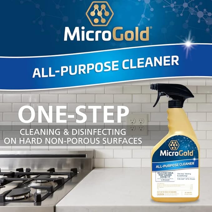 MicroGold All-Purpose Cleaner Spray Kills 99.9% of Bacteria and Viruses Bleach Free for Use in Kitchens and Bathrooms, 24 Fluid Ounces, 2 Pack