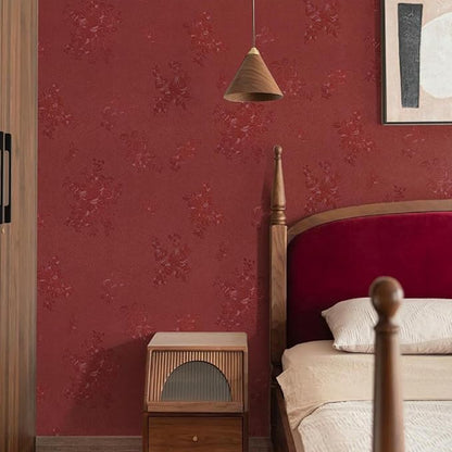 Dark Red Peel and Stick Wallpaper Textured Embossed Floral Contact Paper Peel and Stick 393inL78.7inW Retro Crimson Red Flower Self Adhesive Removable Wallpaper for Bathroom Waterproof Thicken