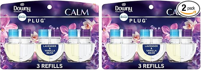Febreze Plug In Air Freshener, Odor-Fighting Scented Oil Refill, Downy Calm Scent, 3 Refills, (Pack of 2)