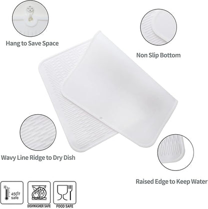 MicoYang Silicone Dish Drying Mat for Multiple Usage,Easy clean,Eco-friendly,Heat-resistant Silicone Mat for Kitchen Counter or Sink,Refrigerator or Drawer Liner White 3XL 28 inches x 18 inches