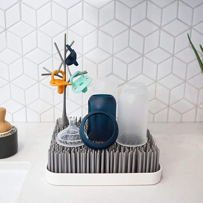 Boon Grass Plastic Drying Rack - Modern Countertop Baby Bottle Organizer - 9.75 x 9.88 x 3.0 inches - Gray