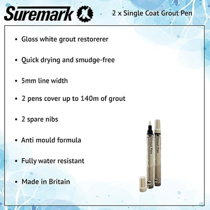 Grout Pen Twin Pack | White | 2 x 7ml/0.24 fl oz | Make the Appearance of Grout Cleaner