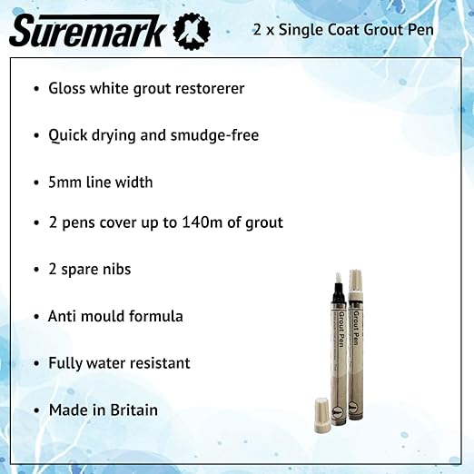 Grout Pen Twin Pack | White | 2 x 7ml/0.24 fl oz | Make the Appearance of Grout Cleaner