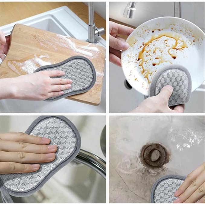 4 Pack Dish Sponge for Washing Dishes Cleaning Kitchen, All-Purpose, Non Scratch, Rough Scrubbers Side for Non-Stick Cookware, Soft Microfiber Scrub Side for Dishes,Reusable Dishwashing Sponges