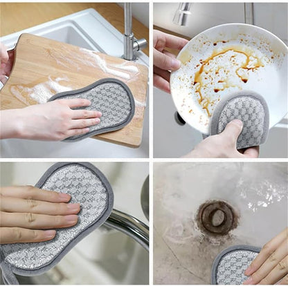 4 Pack Dish Sponge for Washing Dishes Cleaning Kitchen, All-Purpose, Non Scratch, Rough Scrubbers Side for Non-Stick Cookware, Soft Microfiber Scrub Side for Dishes,Reusable Dishwashing Sponges