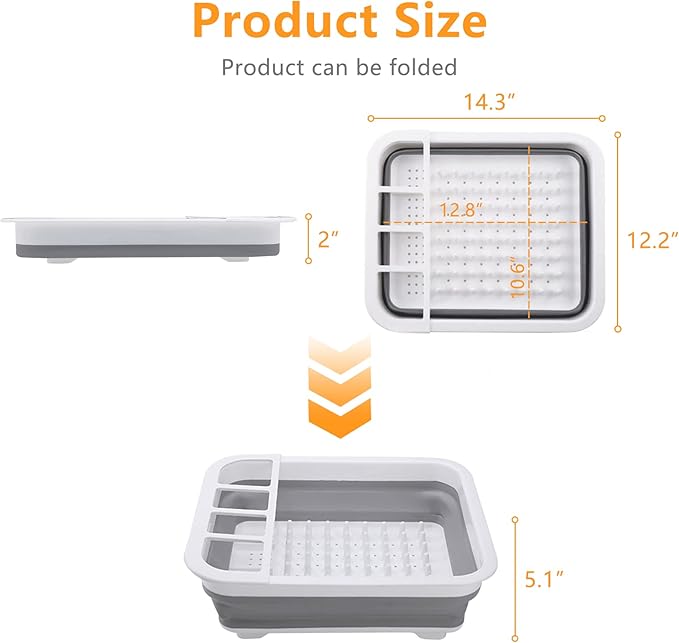 Goderewild Collapsible Dish Rack with Drainboard for Drying Dishes - Space-Saving Foldable Design with Dinnerware Storage Tray/Basket - Perfect for Kitchen Counter Organization