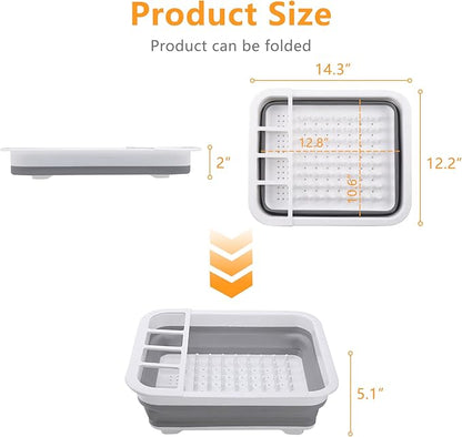 Goderewild Collapsible Dish Rack with Drainboard for Drying Dishes - Space-Saving Foldable Design with Dinnerware Storage Tray/Basket - Perfect for Kitchen Counter Organization